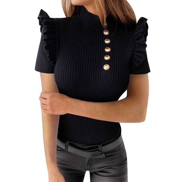 elegant women solid color t-shirts single-breasted design half high collar ruffle decor short sleeve summer slim pullover tshirt 210526, White
elegant women solid color t-shirts single-breasted design half high collar ruffle decor short sleeve summer slim pullover tshirt 210526, White