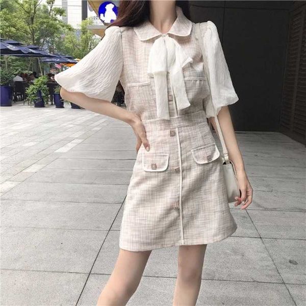 office lady fashion summer fresh bow peter pan collar puff sleeve blouse korean high waist plaid skirts matching sets dress 210610, White
office lady fashion summer fresh bow peter pan collar puff sleeve blouse korean high waist plaid skirts matching sets dress 210610, White
