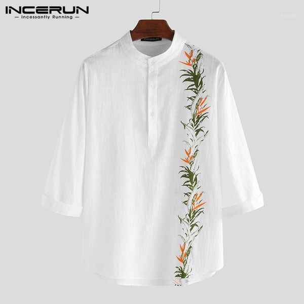 men's casual shirts incerun cotton printed shirt men half sleeve streetwear stand collar breathable retro summer camisa masculina, White;black
men's casual shirts incerun cotton printed shirt men half sleeve streetwear stand collar breathable retro summer camisa masculina, White;black