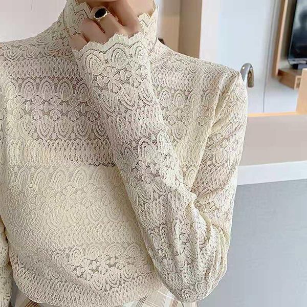 women's t-shirt autumn winter style lace bottom unlined upper garment women long sleeves inside the net yarn super fairy lar, White
women's t-shirt autumn winter style lace bottom unlined upper garment women long sleeves inside the net yarn super fairy lar, White