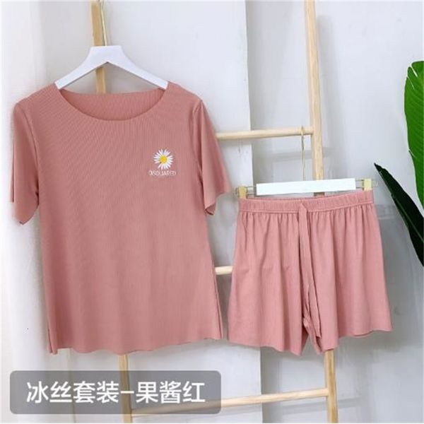 women's sleepwear pijamas women ice silk summer pajamas set short sleeve shorts sleepwear casual home clothes loose sleep + pant suit, Black;red
women's sleepwear pijamas women ice silk summer pajamas set short sleeve shorts sleepwear casual home clothes loose sleep + pant suit, Black;red