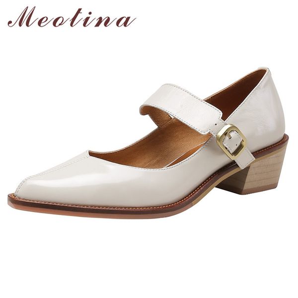 meotina natural genuine leather high heel pumps women mary janes shoes buckle pointed toe footwear chunky heels shoes ladies 210520, Black
meotina natural genuine leather high heel pumps women mary janes shoes buckle pointed toe footwear chunky heels shoes ladies 210520, Black