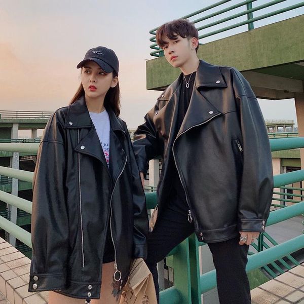 women's leather & faux fried street lovers' spring clothes loose trend pu jacket men's and handsome motorcycle, Black
women's leather & faux fried street lovers' spring clothes loose trend pu jacket men's and handsome motorcycle, Black
