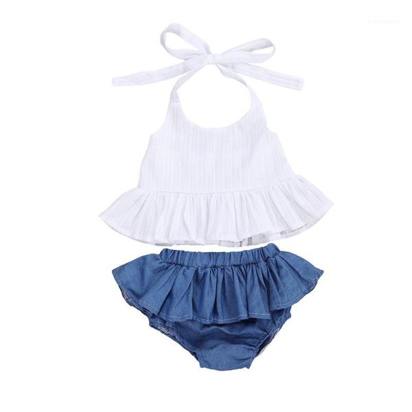clothing sets toddler summer outfit white hanging-neck sleeveless vest blue ruffle shorts set for baby girl 0-4y1
clothing sets toddler summer outfit white hanging-neck sleeveless vest blue ruffle shorts set for baby girl 0-4y1