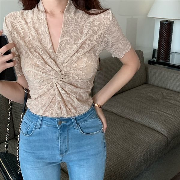 2 colors femme womens tops 2021 summer korean style v neck short sleeve shirt women lace blouses outwear sexy tops (R98194), White
2 colors femme womens tops 2021 summer korean style v neck short sleeve shirt women lace blouses outwear sexy tops (R98194), White