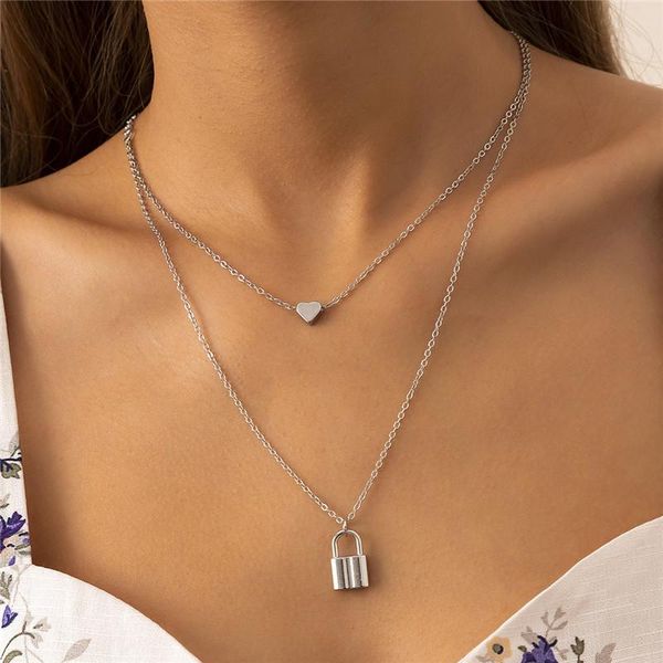 chains korean version fashion simple heart shaped lock double layer clavicle chain retro temperament thin metal necklace female jewelry, Silver
chains korean version fashion simple heart shaped lock double layer clavicle chain retro temperament thin metal necklace female jewelry, Silver
