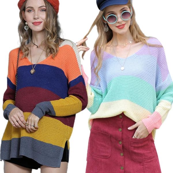 women's sweaters loose long sleeve knit sweater women v-neck rainbow stripes tunic 2021 autumn side split casual pullover jumper s, White;black
women's sweaters loose long sleeve knit sweater women v-neck rainbow stripes tunic 2021 autumn side split casual pullover jumper s, White;black
