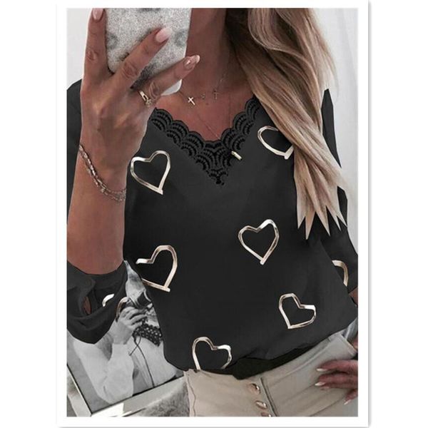women's t-shirt lace stitching casual summer 2021 long sleeve v-neck love printed, White
women's t-shirt lace stitching casual summer 2021 long sleeve v-neck love printed, White