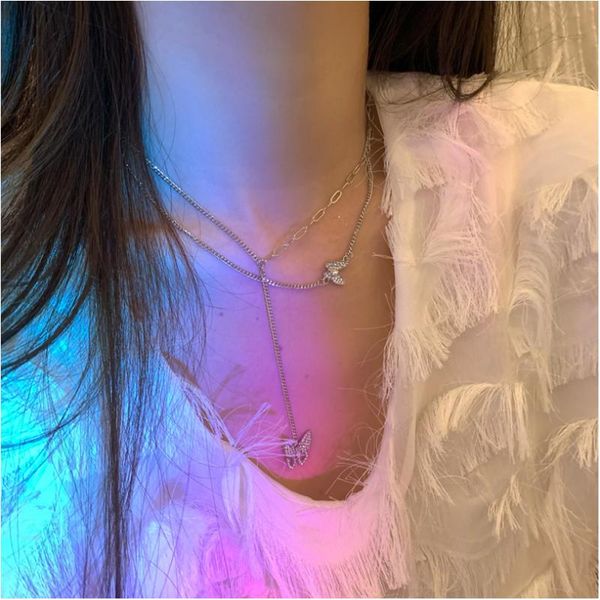 chains delicate jewelry butterfly pendant necklace pretty design silvery plating selling double chain for girl lady gifts, Silver
chains delicate jewelry butterfly pendant necklace pretty design silvery plating selling double chain for girl lady gifts, Silver