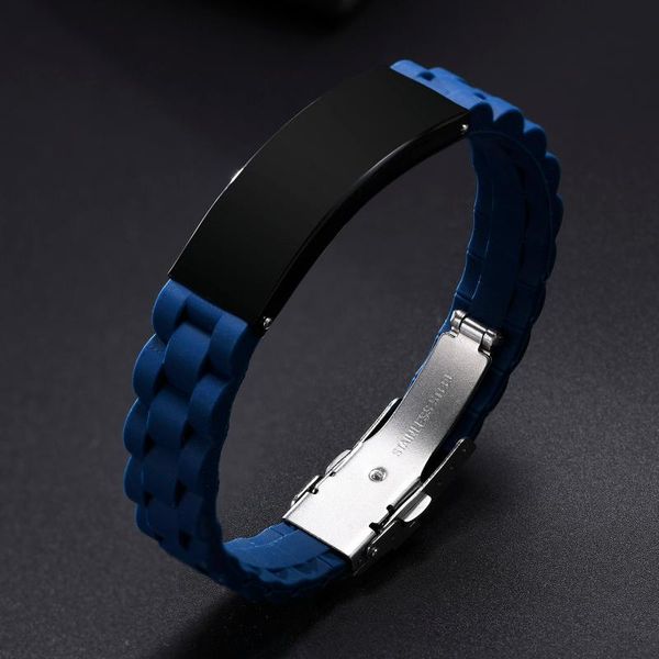 link, chain men silica gel bracelet, stainless steel id tag bracelets in blue, Black
link, chain men silica gel bracelet, stainless steel id tag bracelets in blue, Black