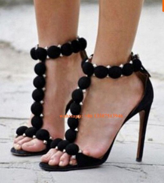 women fashion t-strap suede leather round ball high heel sandals spike cut-out dress shoes real pictures, Black
women fashion t-strap suede leather round ball high heel sandals spike cut-out dress shoes real pictures, Black