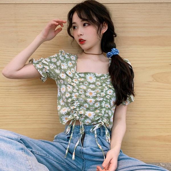 floral print square collar blouse fashion drawstring bubble sleeve short shirt women summer sweet casual blouse 2021, White
floral print square collar blouse fashion drawstring bubble sleeve short shirt women summer sweet casual blouse 2021, White