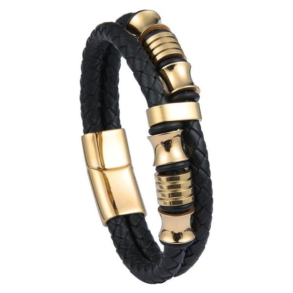 charm bracelets fashion retro punk mixed color with stainless steel double-layer men's leather cord bracelet, Golden;silver
charm bracelets fashion retro punk mixed color with stainless steel double-layer men's leather cord bracelet, Golden;silver