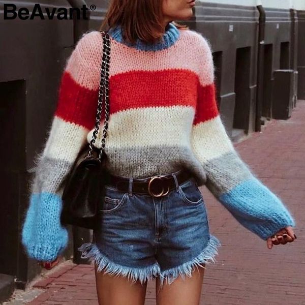 women's sweaters beavant knitting rainbow sweater women pullover o neck long sleeve striped jumper casual loose pull femme winter, White;black
women's sweaters beavant knitting rainbow sweater women pullover o neck long sleeve striped jumper casual loose pull femme winter, White;black