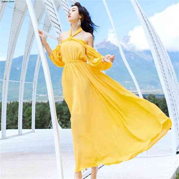 summer beach loose dress woman yellow solid halter collar lantern sleeve elastic waist maxi female boho bodycon 210603, Black;gray
summer beach loose dress woman yellow solid halter collar lantern sleeve elastic waist maxi female boho bodycon 210603, Black;gray