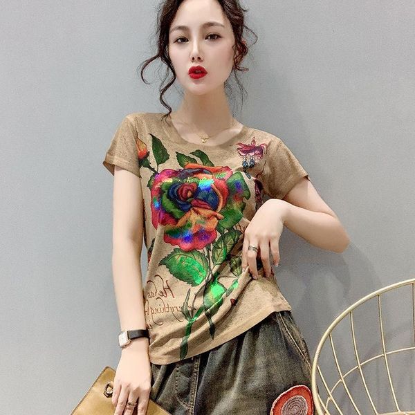 women's t-shirt hand-painted stamping digital print t shirt women summer 2021 short sleeve tshirt thin graphic tees tee femme, White 
women's t-shirt hand-painted stamping digital print t shirt women summer 2021 short sleeve tshirt thin graphic tees tee femme, White