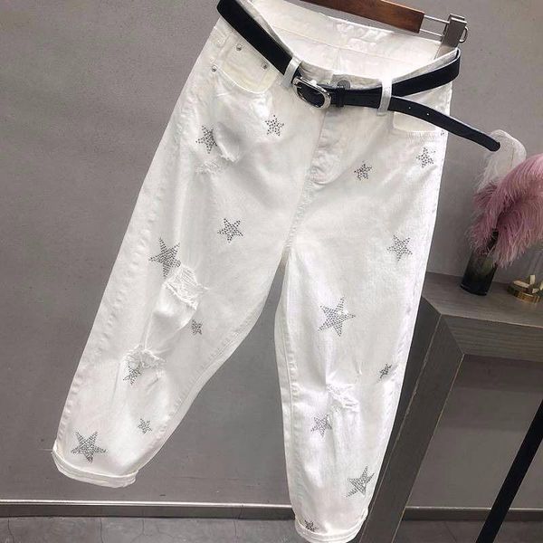 women's jeans spring autumn korea fashion women white high waist vintage hole loose denim pants casual ankle-length harem, Blue
women's jeans spring autumn korea fashion women white high waist vintage hole loose denim pants casual ankle-length harem, Blue