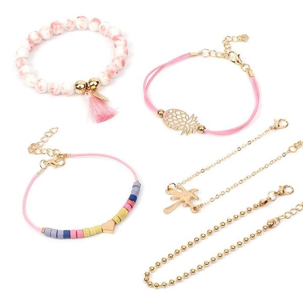 charm bracelets 5pcs romantic pink & gold color boho handmade for women femme wax rope beads chain bangle holiday jewelry bijoux, Golden;silver
charm bracelets 5pcs romantic pink & gold color boho handmade for women femme wax rope beads chain bangle holiday jewelry bijoux, Golden;silver