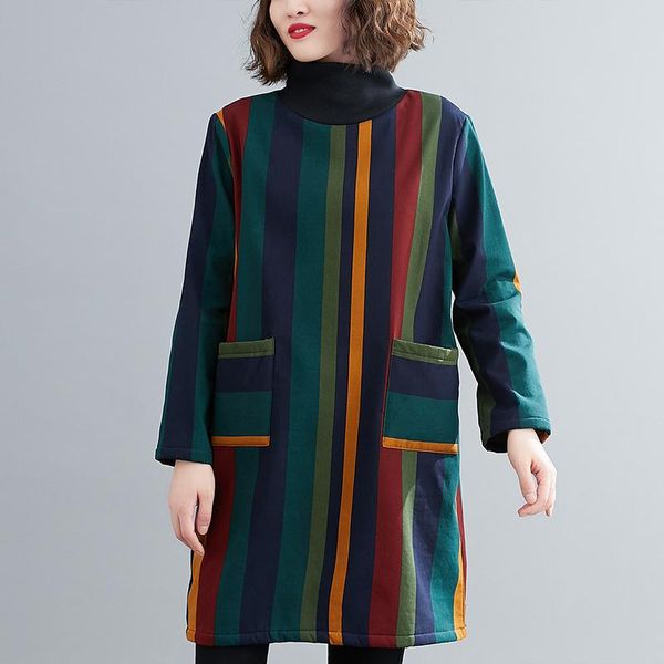 casual dresses turtleneck thicken fleece warm winter dress print striped pockets vintage women plus size office lady work, Black;gray
casual dresses turtleneck thicken fleece warm winter dress print striped pockets vintage women plus size office lady work, Black;gray