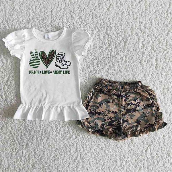 arrival kids summer short sleeve clothes girl ruffle camouflage shorts 2pieces set infants pattern outfit, White
arrival kids summer short sleeve clothes girl ruffle camouflage shorts 2pieces set infants pattern outfit, White