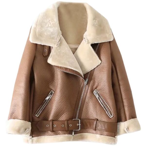 winter women lambs wool parkas fur collar zipper jacket warm thick outerwear faux lamb leather turn-down coat 210513, Black
winter women lambs wool parkas fur collar zipper jacket warm thick outerwear faux lamb leather turn-down coat 210513, Black