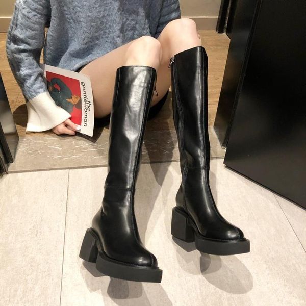 boots leather chunky heel knight women round toe zip long med heels solid botas flat shoes for women's, Black
boots leather chunky heel knight women round toe zip long med heels solid botas flat shoes for women's, Black