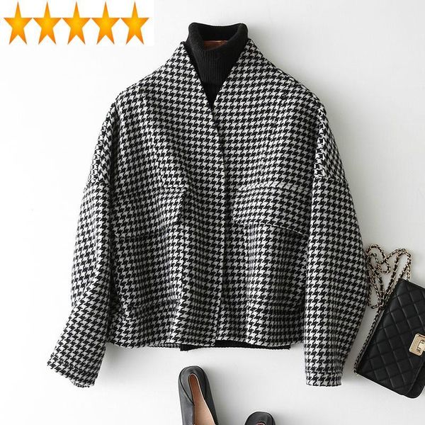 women's wool & blends 2021 coat plaid women spring autumn short korean jacket houndstooth ladies coats and jackets kqn37119-1 kj2396, Black
women's wool & blends 2021 coat plaid women spring autumn short korean jacket houndstooth ladies coats and jackets kqn37119-1 kj2396, Black