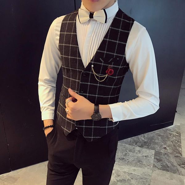 men's vests black mens suit vest autumn waistcoat men striped plaid 2021, Black;white
men's vests black mens suit vest autumn waistcoat men striped plaid 2021, Black;white