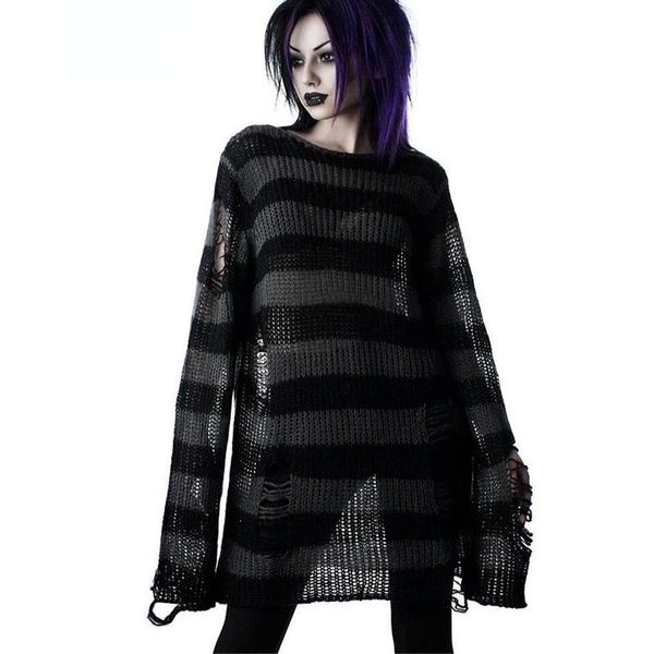 women's sweaters punk gothic long sweater 2021 summer women striped cool hollow out hole broken jumper loose rock thin dark streetwea, White;black
women's sweaters punk gothic long sweater 2021 summer women striped cool hollow out hole broken jumper loose rock thin dark streetwea, White;black