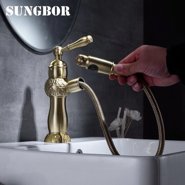 bathroom sink faucets quality carving pull out brass color deck mounted basin faucet and cold mixer taps al-4880
bathroom sink faucets quality carving pull out brass color deck mounted basin faucet and cold mixer taps al-4880