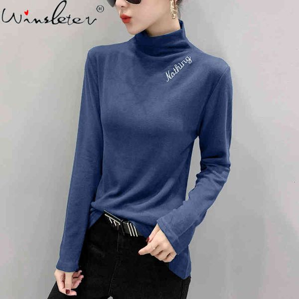 women's t-shirt fall winter european style tshirt chic turtleneck embroidery letter thick brushed ropa mujer bottoming shirt, White
women's t-shirt fall winter european style tshirt chic turtleneck embroidery letter thick brushed ropa mujer bottoming shirt, White