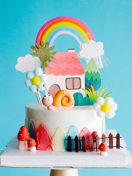 other festive & party supplies farm animal snails cake er rainbow sun house kids happy birthday cartoon decoration