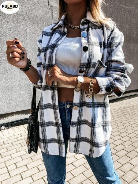 women's wool & blends 2021 fashion women long sleeve plaid shirt coats spring autumn casual lapel cardigan jackets outerwear streetwear, Black
women's wool & blends 2021 fashion women long sleeve plaid shirt coats spring autumn casual lapel cardigan jackets outerwear streetwear, Black