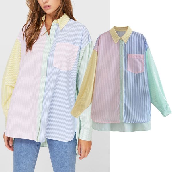 korean striped loose candy color stitching women's shirt long-sleeved single-breasted chic female 210507, White
korean striped loose candy color stitching women's shirt long-sleeved single-breasted chic female 210507, White