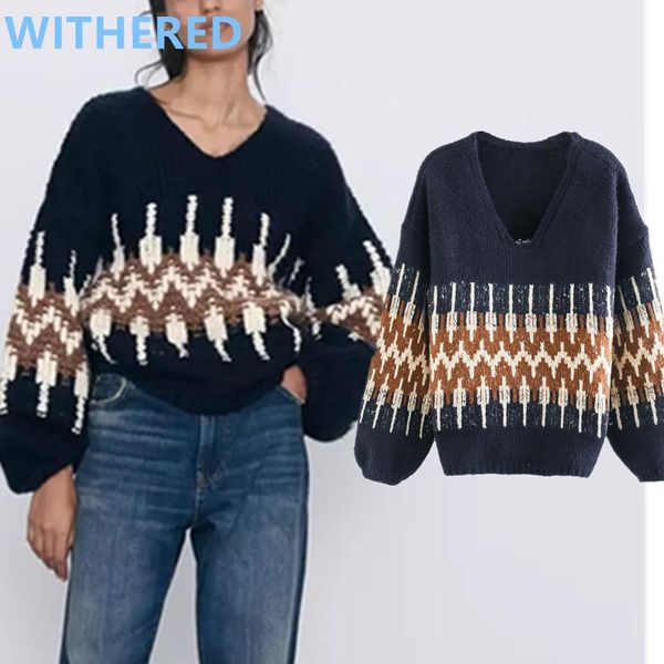 women's sweaters dave&di indie folk vintage geometric jacquard lantern sleeve oversize women pull femme pullovers, White;black
women's sweaters dave&di indie folk vintage geometric jacquard lantern sleeve oversize women pull femme pullovers, White;black