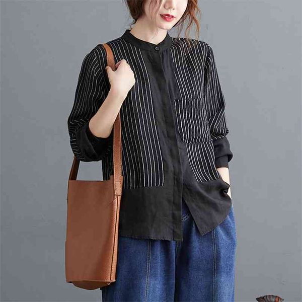 spring arts style women long sleeve loose shirts all-matched casual cotton linen patchwork striped blouse femme v107 210512, White
spring arts style women long sleeve loose shirts all-matched casual cotton linen patchwork striped blouse femme v107 210512, White