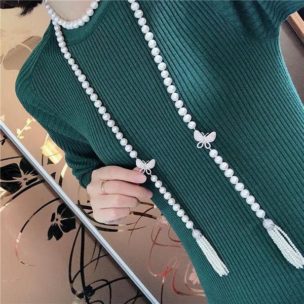 chains women's fashion jewelry micro inlaid zircon butterfly accessories freshwater pearl necklace tassel pendant long sweater chain, Silver
chains women's fashion jewelry micro inlaid zircon butterfly accessories freshwater pearl necklace tassel pendant long sweater chain, Silver