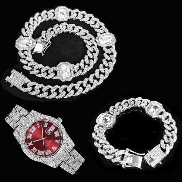 chains hip hop 12.5mm 3pcs kit cz iced out square crystal cuban chain set men's necklace+watch+bracelet for men women charm jewelry, Silver
chains hip hop 12.5mm 3pcs kit cz iced out square crystal cuban chain set men's necklace+watch+bracelet for men women charm jewelry, Silver