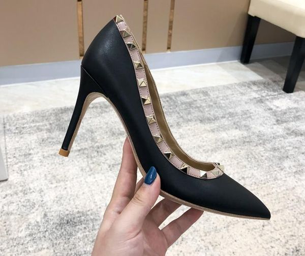 v brand pumps women high heels shoes with rivets 8cm 10cm thin heel genuine leather pointed toe wedding shoe 34-44 dust bag, Black
v brand pumps women high heels shoes with rivets 8cm 10cm thin heel genuine leather pointed toe wedding shoe 34-44 dust bag, Black