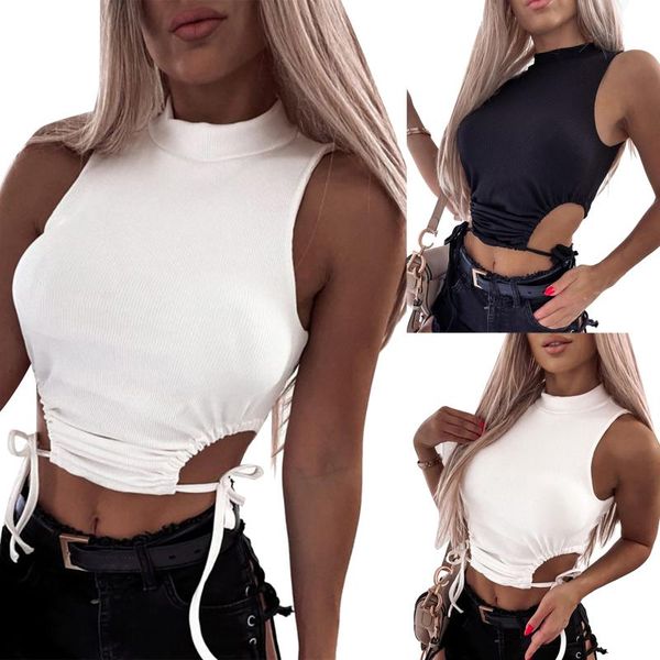 women's rib knit tank sleeveless mock neck solid color cut out lace up crop tanks & camis, White
women's rib knit tank sleeveless mock neck solid color cut out lace up crop tanks & camis, White