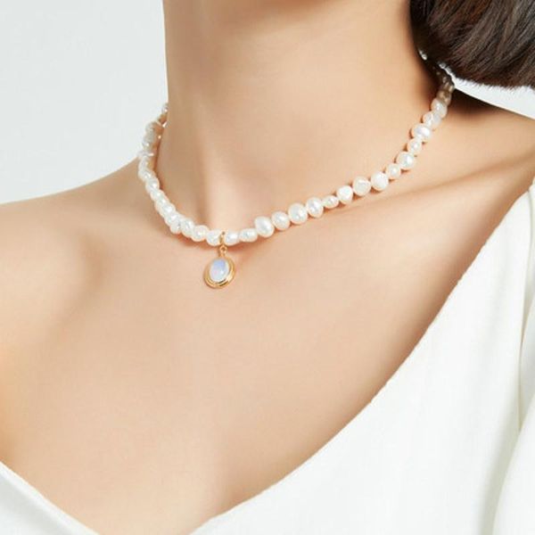 chains moonstone special-shaped baroque fresh water pearl female retro court temperament collarbone chain, Silver
chains moonstone special-shaped baroque fresh water pearl female retro court temperament collarbone chain, Silver