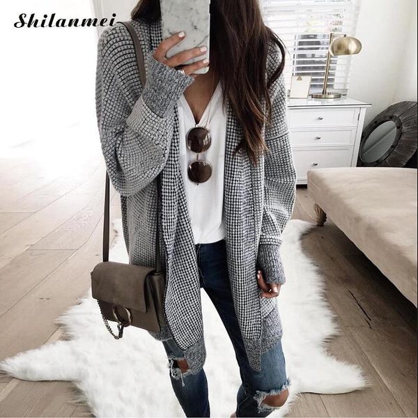 women's sweaters 2021 fashion autumn women sweater cardigan casual winter warm long female knitted loose coat plaid, White;black
women's sweaters 2021 fashion autumn women sweater cardigan casual winter warm long female knitted loose coat plaid, White;black