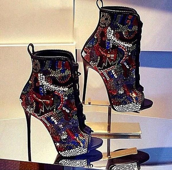 boots designer women multi-color crystal ankle open toe lace-up exquisite colorized rhinestone booties thin high heels, Black
boots designer women multi-color crystal ankle open toe lace-up exquisite colorized rhinestone booties thin high heels, Black
