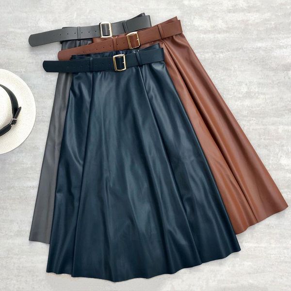 skirts autumn beige leather flared long buckle belted a-line pleated calf length pu khaki gray navy, Black
skirts autumn beige leather flared long buckle belted a-line pleated calf length pu khaki gray navy, Black