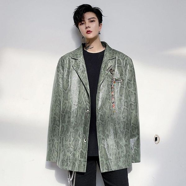 men's suits & blazers suit men snakeskin pattern metal chain fashion loose casual jacket streetwear hip hop vintage party blazer coat, White;black
men's suits & blazers suit men snakeskin pattern metal chain fashion loose casual jacket streetwear hip hop vintage party blazer coat, White;black