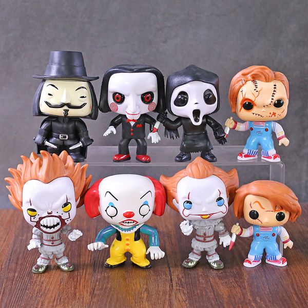 horror movie characters chucky pennywise billy death v for vendetta pvc figures q version toys 8pcs/set
horror movie characters chucky pennywise billy death v for vendetta pvc figures q version toys 8pcs/set