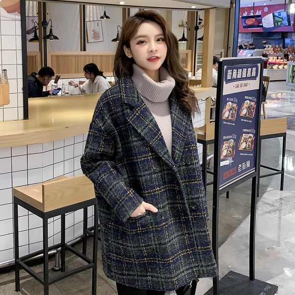 women's wool & blends woollen coat for women winter casual korean style out wear warm female loose plaid jackets clothing 6214#, Black
women's wool & blends woollen coat for women winter casual korean style out wear warm female loose plaid jackets clothing 6214#, Black