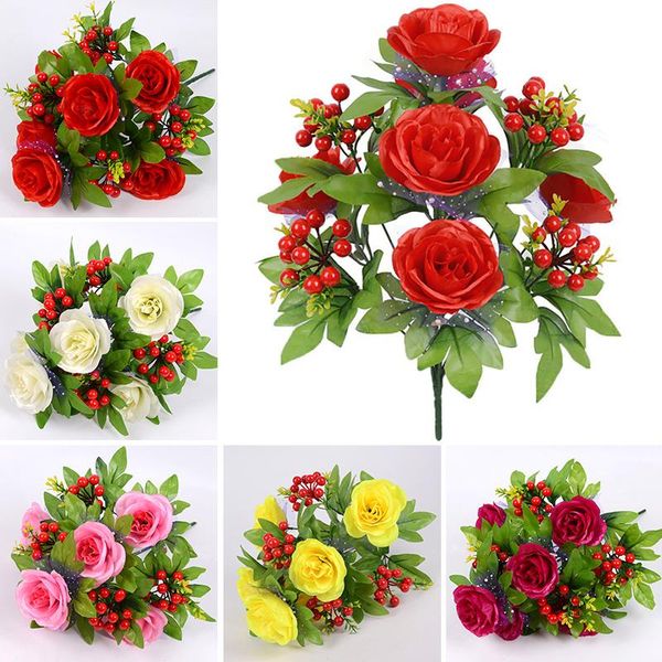 42cm mini rose 1 bouquet 6 flower head with red berry silk branches fake flowers artificial for decor wedding decorative & wreaths
42cm mini rose 1 bouquet 6 flower head with red berry silk branches fake flowers artificial for decor wedding decorative & wreaths