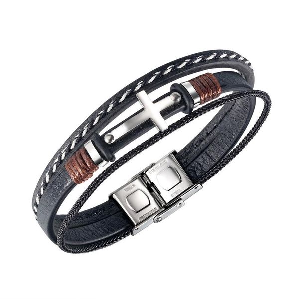 european and american fashion men's stainless steel cross woven leather bracelet simple joker multilayer link, chain, Black
european and american fashion men's stainless steel cross woven leather bracelet simple joker multilayer link, chain, Black