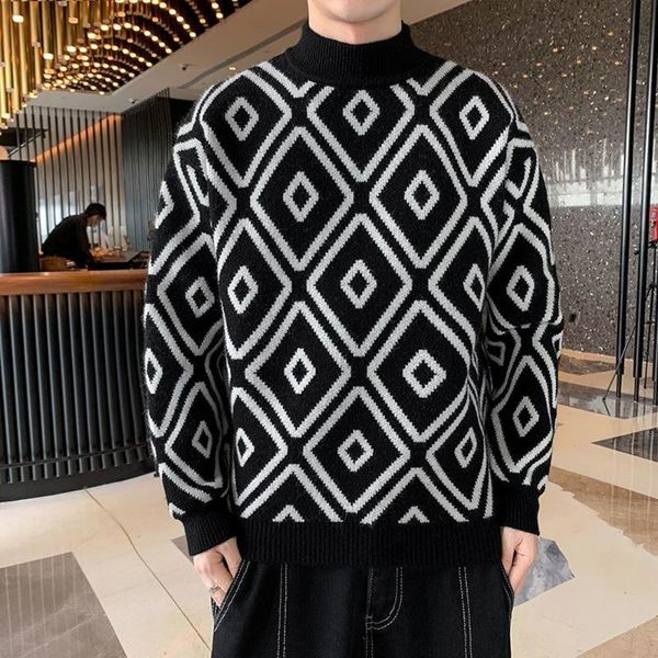 men's sweaters sweater streetwear korean fashion long sleeve autumn winter pullovers argyle pattern slim fit wool 2021, White;black
men's sweaters sweater streetwear korean fashion long sleeve autumn winter pullovers argyle pattern slim fit wool 2021, White;black